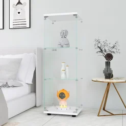Vitrine en verre avec 3 étagères, armoire à curiosités à une porte pour salon, chambre, bureau, bibliothèque en verre, blanc