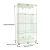 Vitrine en verre avec 4 étagères, vitrine à 2 portes avec lumière et serrure, blanc