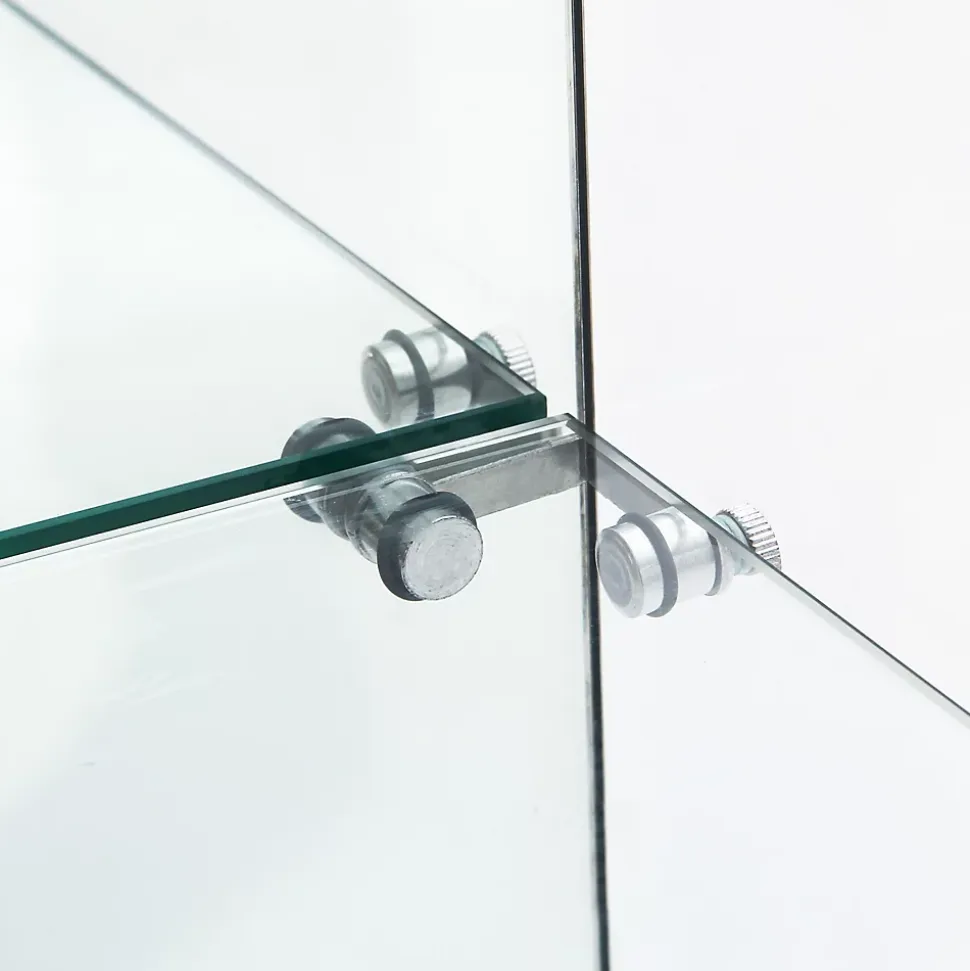 Vitrine en verre avec 4 étagères, vitrine à 2 portes avec lumière et serrure, blanc