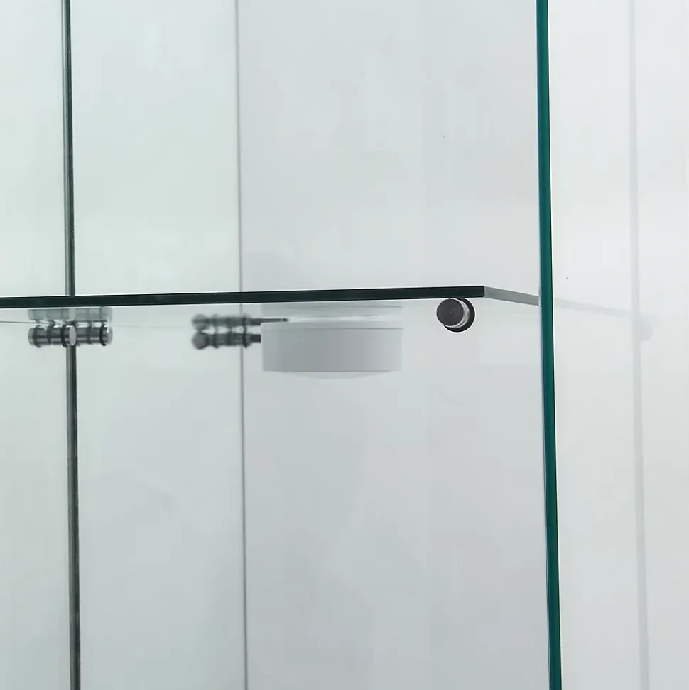 Vitrine en verre avec 4 étagères, vitrine à 2 portes avec lumière et serrure, noir