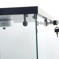 Vitrine en verre avec 4 étagères, vitrine à 2 portes avec lumière et serrure, noir
