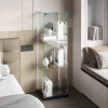 Vitrine En Verre Avec Bande Lumineuse LED, Avec 3 Étagères Et Portes, 123x40x35 Cm, Noir