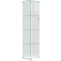 Vitrine En Verre Avec Bande Lumineuse LED, Avec 4 Étagères Et Portes, 163x40x35 Cm,blanc