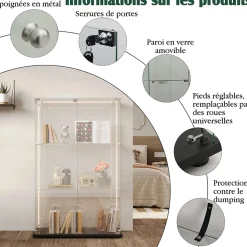 Vitrine En Verre Avec LED, 3 Niveaux, Vitrine De Collection, Vitrine D'exposition à Double Porte