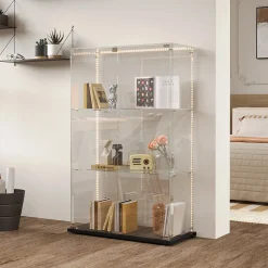 Vitrine En Verre Avec LED, 3 Niveaux, Vitrine De Collection, Vitrine D'exposition à Double Porte