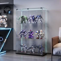 Vitrine En Verre Avec LED, 3 Niveaux, Vitrine De Collection, Vitrine D'exposition à Double Porte