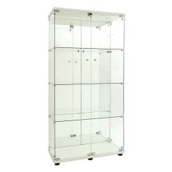Vitrine En Verre Avec Miroir Et Éclairage LED,2 Portes,4 Étagères,convient Pour Bureau, Salon,blanc