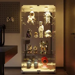 Vitrine En Verre Avec Miroir Et Éclairage LED,2 Portes,4 Étagères,convient Pour Bureau, Salon,blanc
