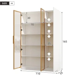 Vitrine en verre de 165 cm de haut - Éclairage LED - 3 portes - Étagères réglables - MDF + Panneaux de particules - Blanc
