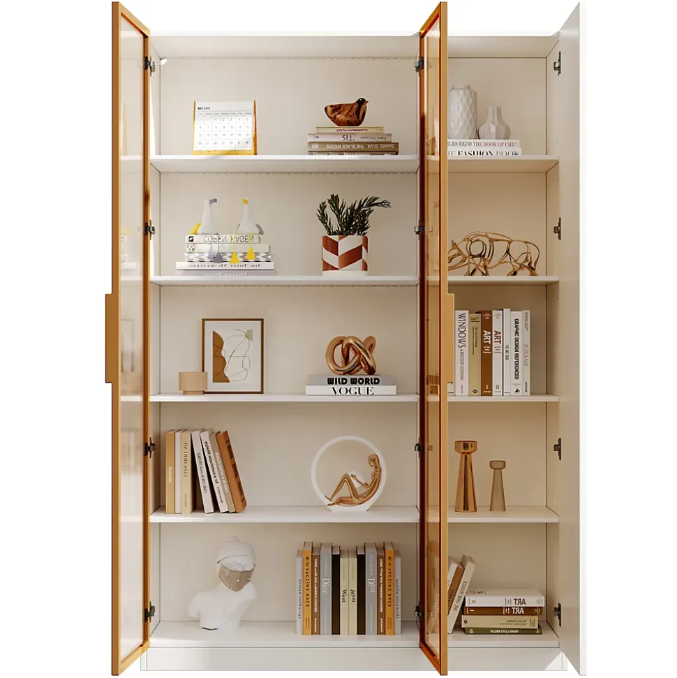 Vitrine en verre de 165 cm de haut - Éclairage LED - 3 portes - Étagères réglables - MDF + Panneaux de particules - Blanc