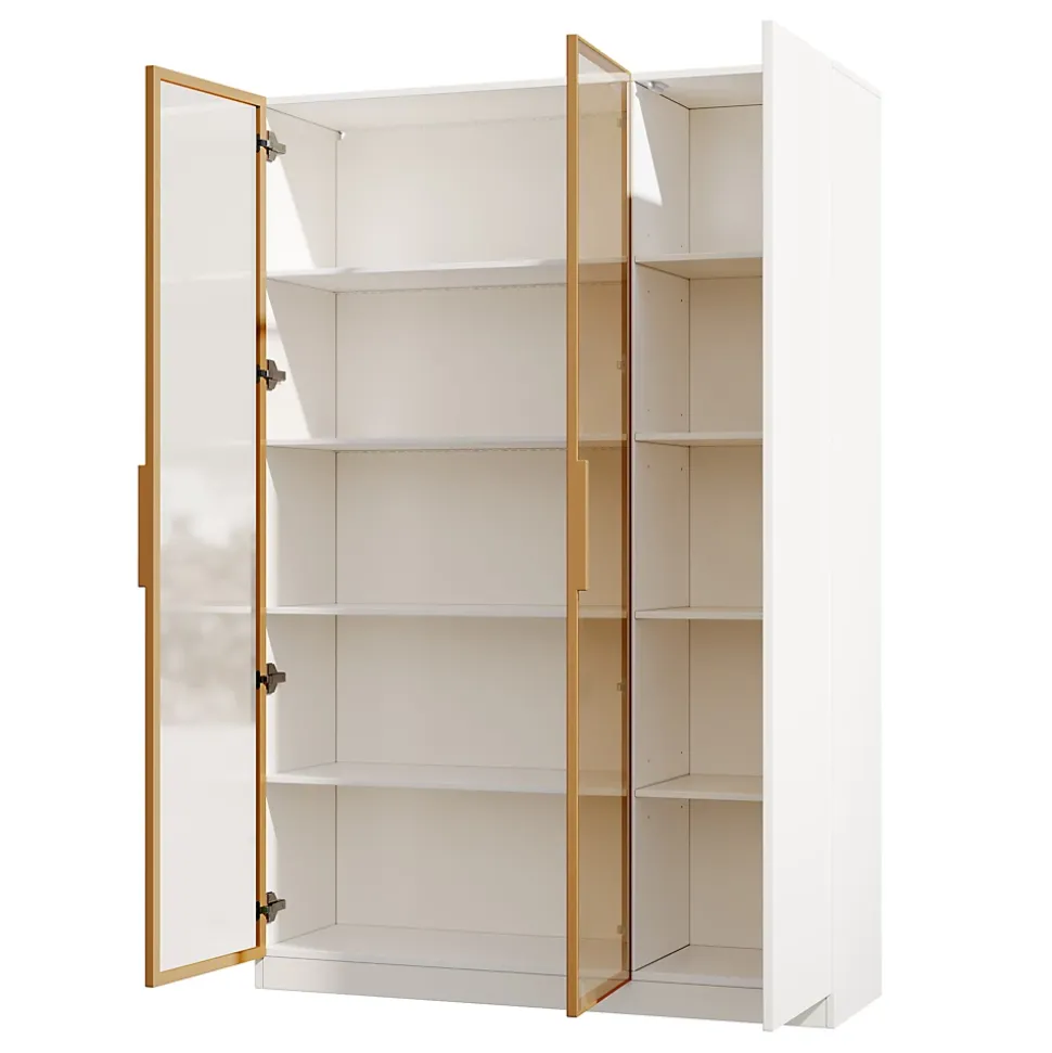 Vitrine en verre de 165 cm de haut - Éclairage LED - 3 portes - Étagères réglables - MDF + Panneaux de particules - Blanc