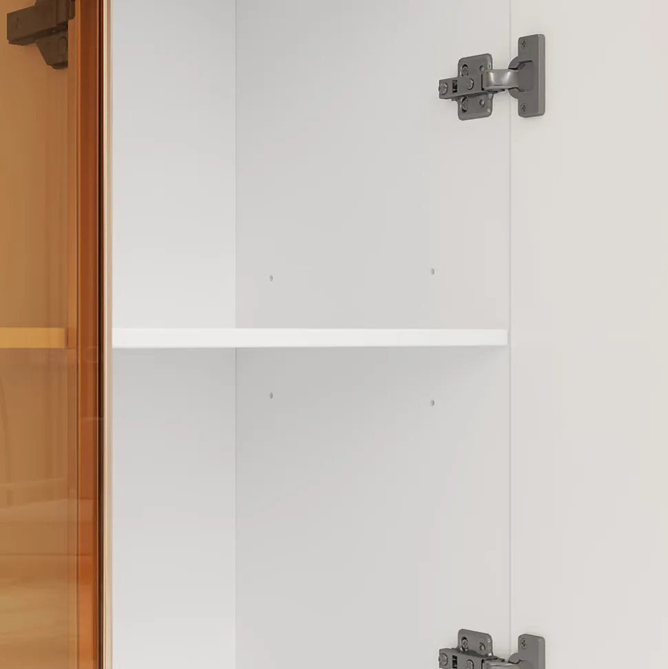Vitrine en verre de 165 cm de haut - Éclairage LED - 3 portes - Étagères réglables - MDF + Panneaux de particules - Blanc