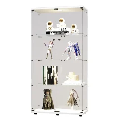 Vitrine en verre, LED, 4 couches, 2 portes, 80,5x36,5x164cm, pour salon, chambre à coucher, bureau, Blanc