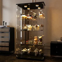 Vitrine en verre moderne noire 40.5 x 36.5 x 163.9 cm avec 4 étagères, pour livres, vin et objets de collection