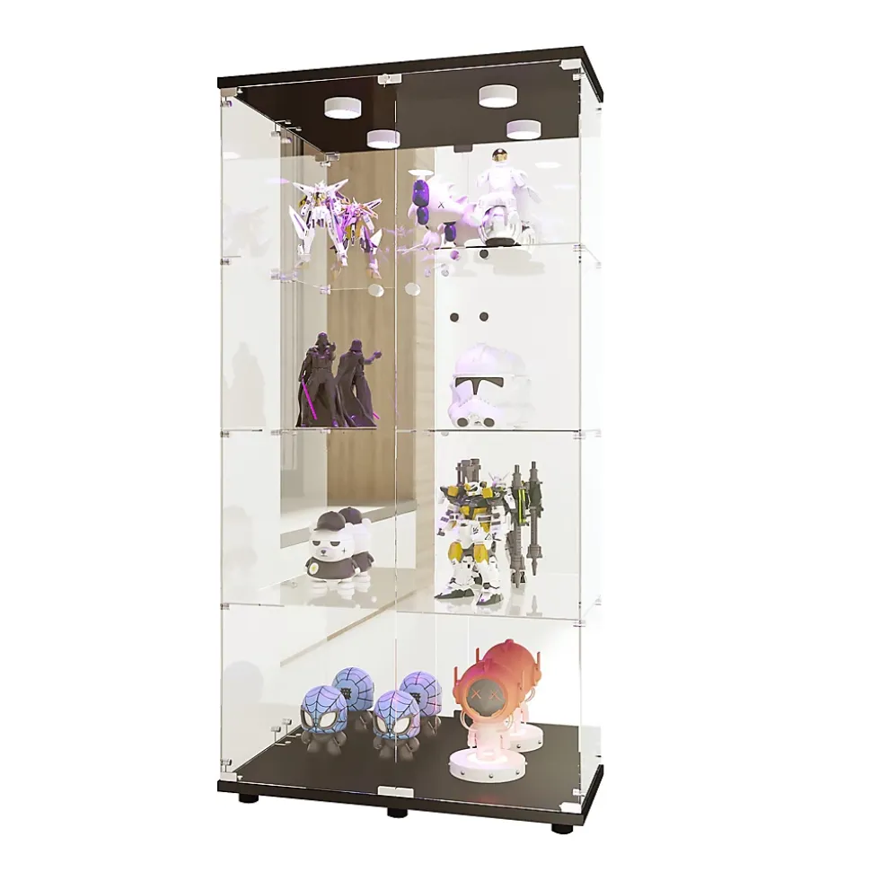 Vitrine en verre moderne noire 40.5 x 36.5 x 163.9 cm avec 4 étagères, pour livres, vin et objets de collection
