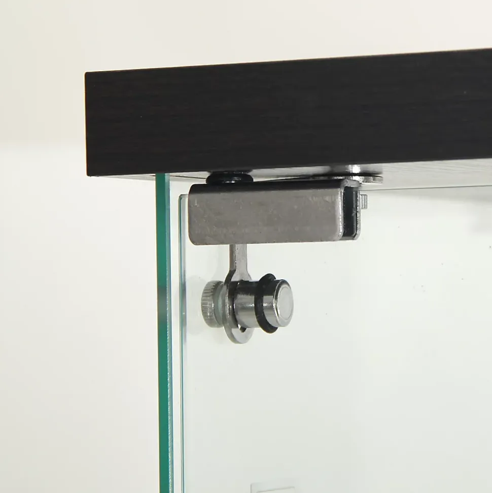 Vitrine en verre trempé à 2 niveaux avec porte, structure en métal noir et éclairage LED intégré, Design moderne et élégant