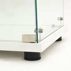 Vitrine en verre trempé à 2 niveaux avec porte, structure en métal blanc et éclairage LED intégré, Design moderne et élégant
