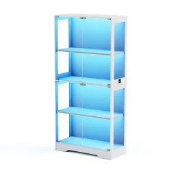 Vitrine en verre trempé avec éclairage à détecteur de mouvement 3CCT, 4 niveaux, blanc