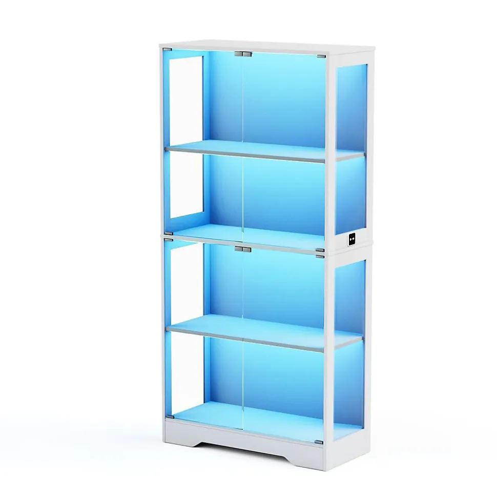 Vitrine en verre trempé avec éclairage à détecteur de mouvement 3CCT, 4 niveaux, blanc