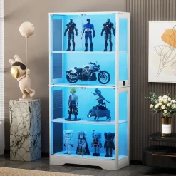 Vitrine en verre trempé avec éclairage à détecteur de mouvement 3CCT, 4 niveaux, blanc