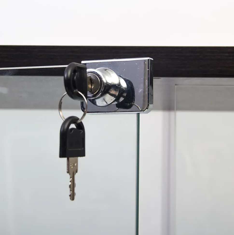Vitrine en verre trempé noire 2 portes, 4 étagères, meuble vitrine sur pied pour salon chambre bureau