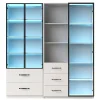 Vitrine en verre 140x40x160 cm - Avec éclairage LED - 3 portes vitrées et 5 tiroirs - Avec étagères ouvertes -Blanc