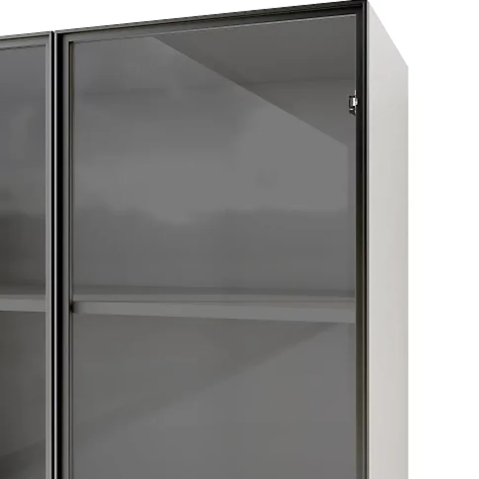 Vitrine en verre 140x40x160 cm - Avec éclairage LED - 3 portes vitrées et 5 tiroirs - Avec étagères ouvertes -Blanc