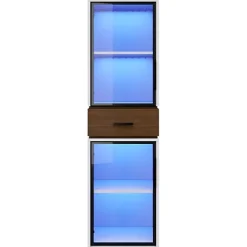 Vitrine en verre 40x40x200 cm - Avec éclairage LED - 2 portes vitrées et 1 tiroir - MDF+verre - Blanc