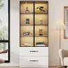 Vitrine en verre 60x40x160 cm - Avec éclairage LED - 2 portes vitrées et 2 tiroirs - Structure en alliage d'aluminium - Blanc