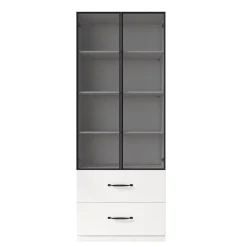 Vitrine en verre 60x40x160 cm - Avec éclairage LED - 2 portes vitrées et 2 tiroirs - Structure en alliage d'aluminium - Blanc