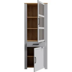 Vitrine H205 cm décor chêne et gris clair avec poignées noir - ANTIBES