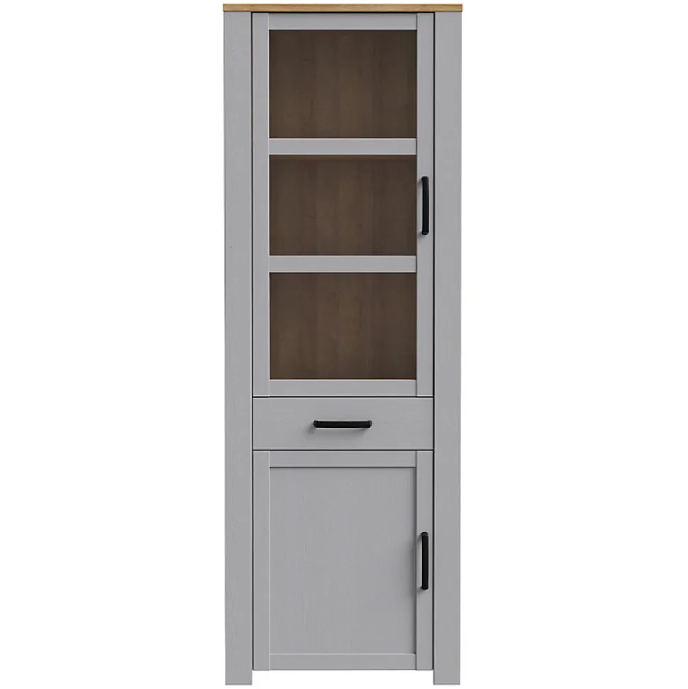 Vitrine H205 cm décor chêne et gris clair avec poignées noir - ANTIBES