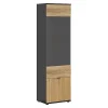 Vitrine haute à 2 portes et décor lamelles,coloris Chêne/Noir - Longueur 57 x Profondeur 39,5 x Hauteur 196 cm