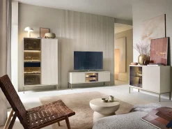 Vitrine haute 104 cm 2 portes éclairage LED grège TOSENA