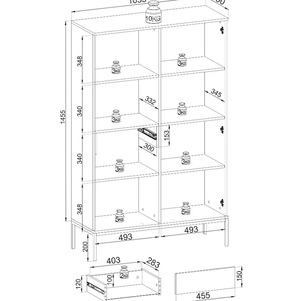 Vitrine haute 104 cm 2 portes éclairage LED grège TOSENA