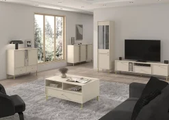 Vitrine haute 2 porte 52 cm beige avec pieds dorés OKTIO