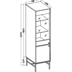 Vitrine haute 2 porte 52 cm beige avec pieds dorés OKTIO