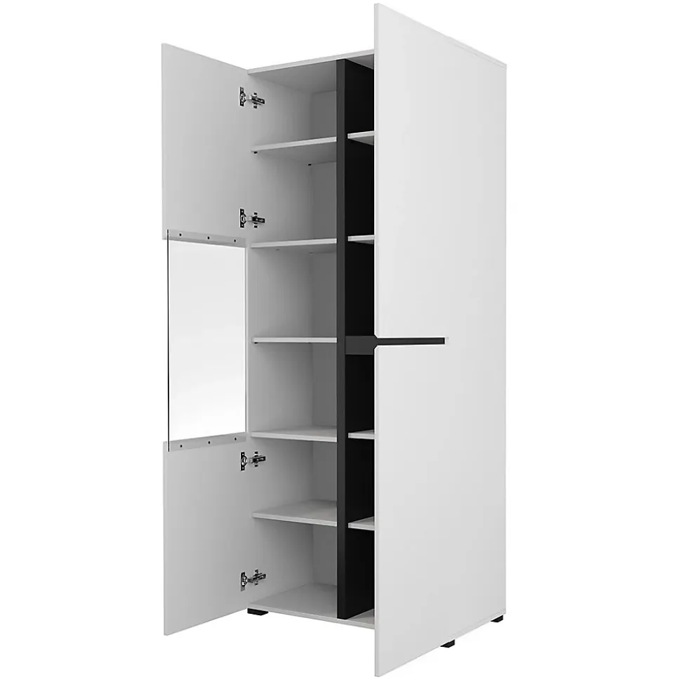 Vitrine haute 2 portes collection HAVANA avec LED intégrée. Coloris blanc et noir.