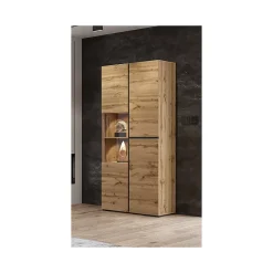 Vitrine haute 2 portes collection HAVANA. Coloris chene et noir.