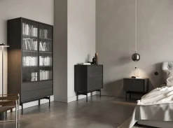 Vitrine haute 2 tiroirs 85 cm noir Olar