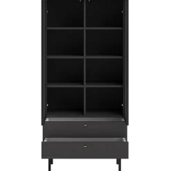 Vitrine haute 2 tiroirs 85 cm noir Olar