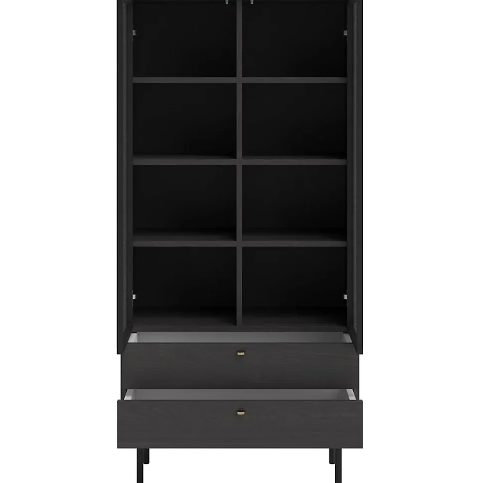 Vitrine haute 2 tiroirs 85 cm noir Olar