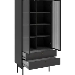 Vitrine haute 2 tiroirs 85 cm noir Olar
