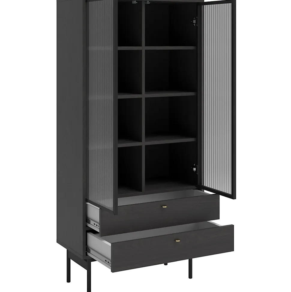 Vitrine haute 2 tiroirs 85 cm noir Olar