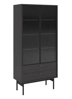 Vitrine haute 2 tiroirs 85 cm noir Olar