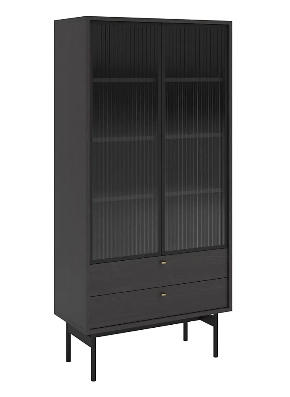 Vitrine haute 2 tiroirs 85 cm noir Olar