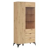 Vitrine haute avec 2 portes et 2 tiroirs,coloris Chêne artisan - Longueur 90 x Profondeur 41 x Hauteur 197 cm