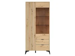 Vitrine haute avec 2 portes et 2 tiroirs,coloris Chêne artisan - Longueur 90 x Profondeur 41 x Hauteur 197 cm