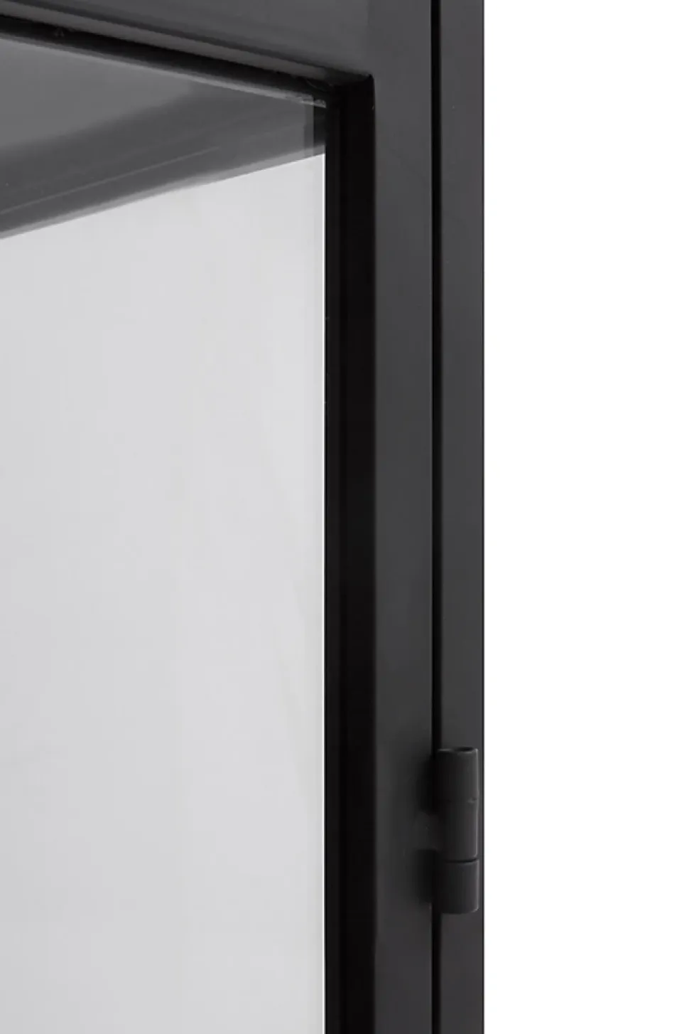 Vitrine haute avec portes et côtés en verre structure métallique noire