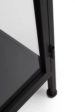 Vitrine haute avec portes et côtés en verre structure métallique noire
